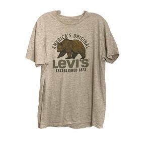 Levi’s Brown Bear Graphic Tee America’s Original Logo T-Shirt Sze L Neutral Gray